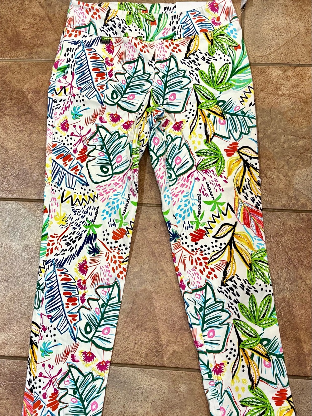 Peck & Peck White Tropical Print Straight Leg Pants-Size 12